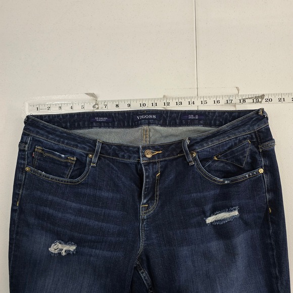 Vigoss‎ The Chelsea Slim Boot Size 16 Length 33 Dark Wash Distressed Jeans - Picture 3 of 11